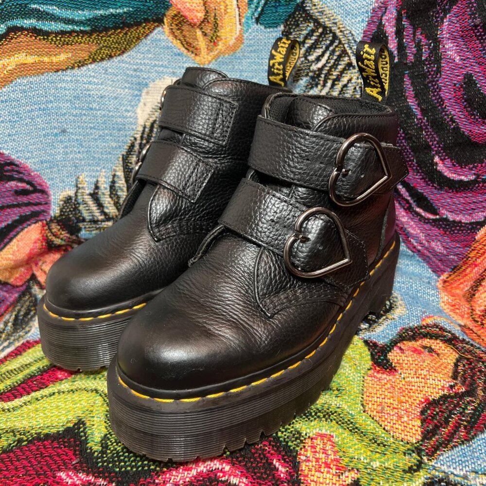 Dr. Martens Devon Heart Black Leather Platform Boots